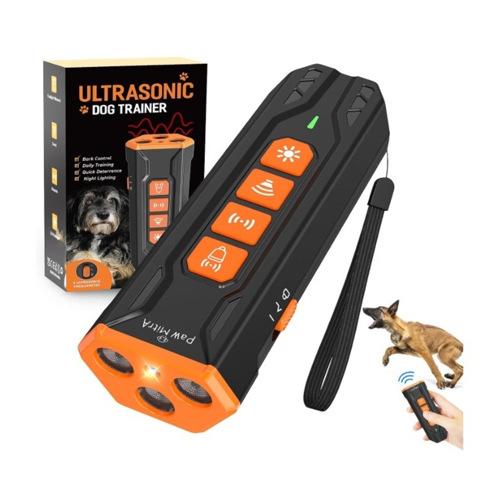 Paw Mitra Ultrasonic Dog Trainer Handheld OS Black Orange New 3 Sonic Emitters